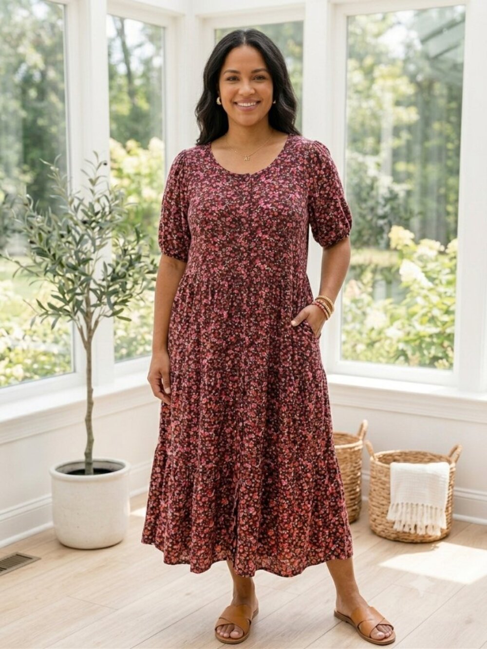 Old Navy Button-Front Floral Tiered Maxi Dress with Pockets Women's Size XL